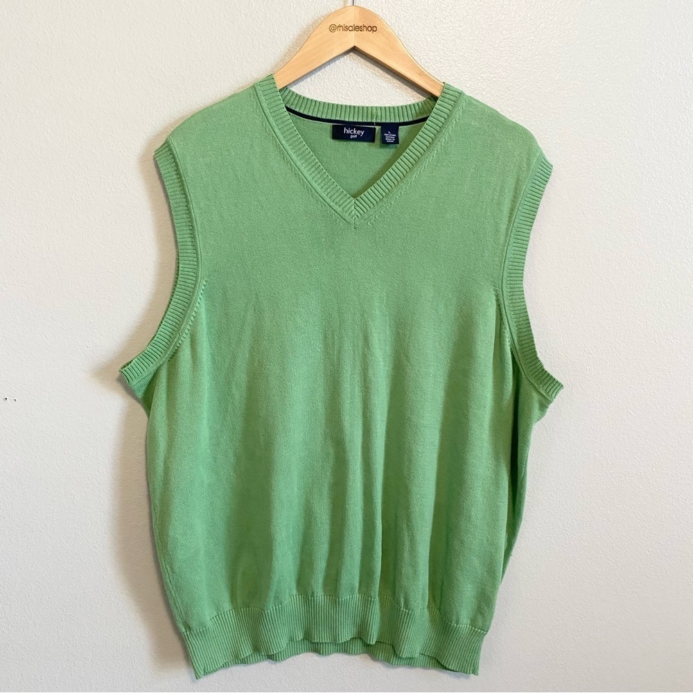 Hickey Golf Green Pima Cotton Knit V Neck Sweater Vest Size Large